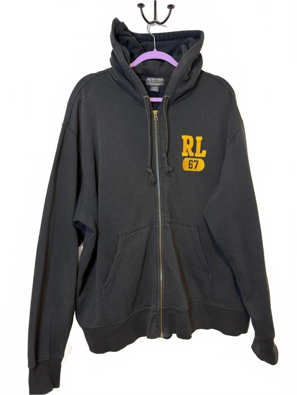 Polo Ralph Lauren Men’s XL Black Full Zip Hoodie RL 67 Logo Cotton Blend